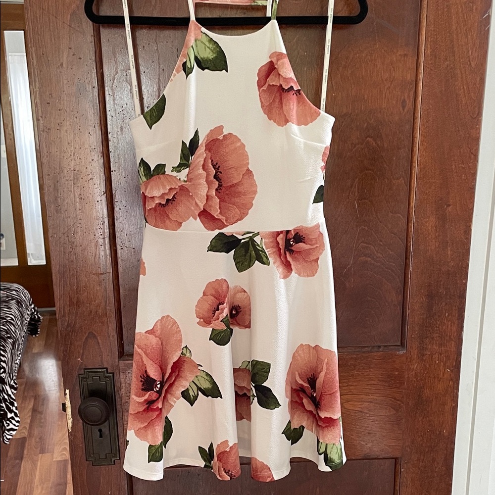 Blu Pepper Cream and Pink Floral Midi Dress